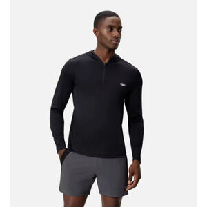 Speedo Half-Zip Hooded Rash Guard Swim Shirt - Black M